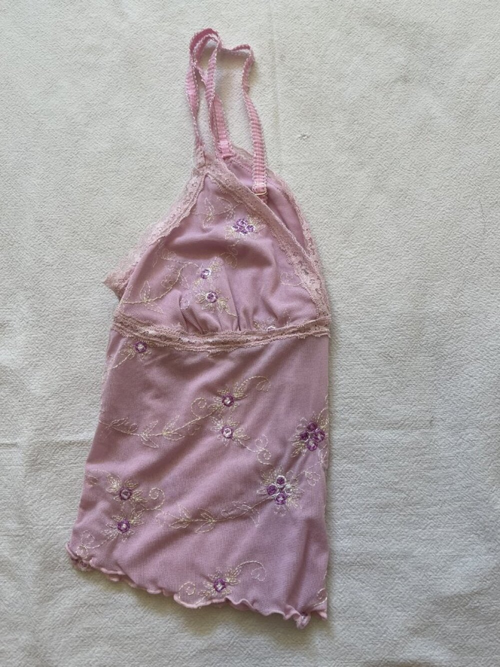 Intimately Free People Pink Embroidered Lace Halter Cami Size L NWOT